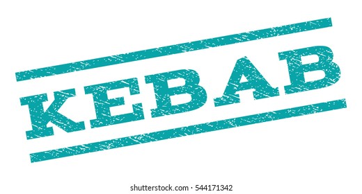 Kebab watermark stamp. Text tag between parallel lines with grunge design style. Rubber seal stamp with unclean texture. Vector cyan color ink imprint on a white background.