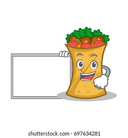 kebab wrap character cartoon with board