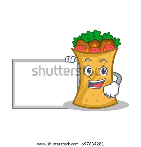 kebab wrap character cartoon with board
