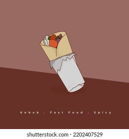 Kebab with wrapping paper in cartoon design for fast food menu template design