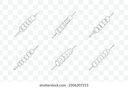 Kebabs Line Art Vector Set Featuring Skewered Meat and Grilled Vegetable Illustrations for Food Design Projects