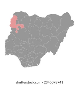 Mapa estatal de Kebbi, división administrativa del país de Nigeria. Ilustración vectorial.