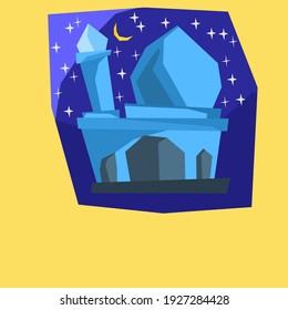 KEBUMEN, INDONESIA 02 March 2021 vector illustration of a blue mosque in Kebumen, Indonesia
