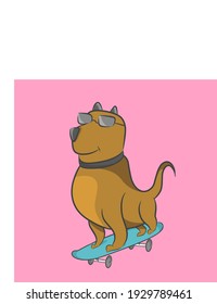 KEBUMEN, INDONESIA March 5, 2021, a simple vector illustration of a dog riding a skateboard with a pink background suitable as a sticker in Kebumen, Indonesia