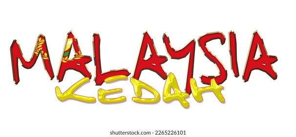 kedah Malaysia 3d light bulb alphabet with gold frame isolated on white background. gold glossy dripping  font. Vector illustration.