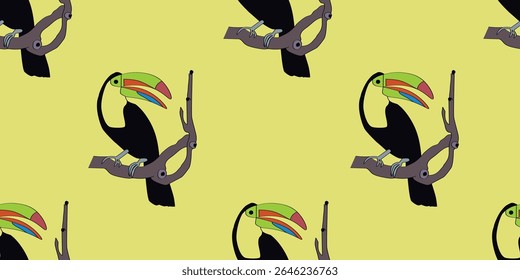 Um Desenho Animado Turco De Keel-Billed. Ilustração de vetor. Papel de parede de padrão contínuo.