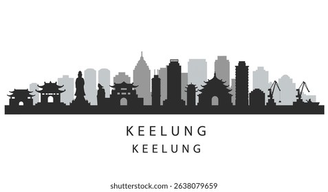 Keelung Skyline with Taiwan Cityscape Silhouette.