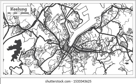 Keelung Taiwan City Map in Black and White Color. Outline Map. Vector Illustration.