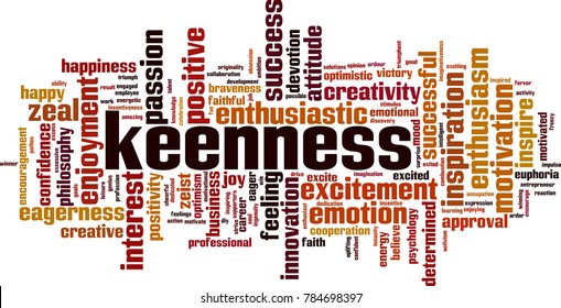 Keenness word cloud concept. Vector illustration