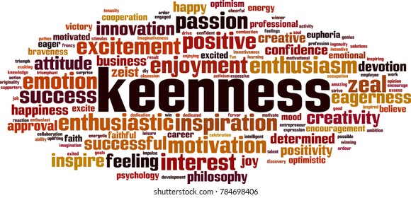 Keenness word cloud concept. Vector illustration