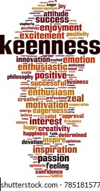 Keenness word cloud concept. Vector illustration