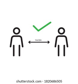 Behalten Sie das 1 Meter entfernte Symbol. Epidemiedemiedemiedempfänger Coronovirus-Zeichen, Vektorgrafik