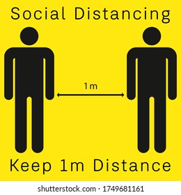 Keep 1m Distance To Maintain Social Distance