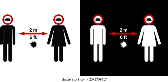 Keep the 2 meter distance. Coronavirus epidemic. Vector illustration. Social Distancing Keep Your Distance 6 Feet Icon. Social distancing.