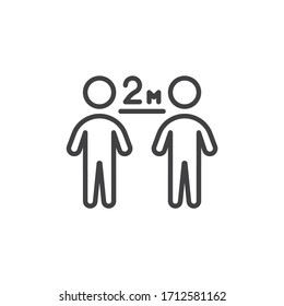 Keep The 2 Meter Distance Line Icon. Linear Style Sign For Mobile Concept And Web Design. Social Distancing 2 Meter Outline Vector Icon. Symbol, Logo Illustration. Vector Graphics