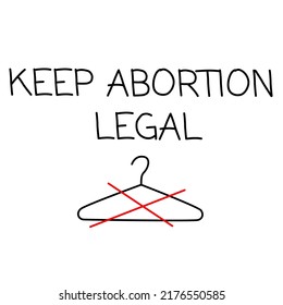 Keep abortion legal. Phrase for protest after the ban on abortions, Roe v Wade. Feminism Concept Placard. Women's Rights. Slogan print for graphic tee, t shirt.