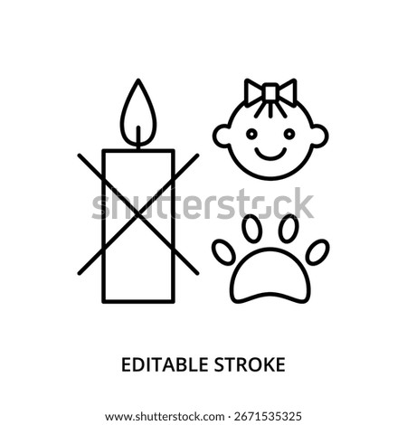 Keep away a burning candle from children and pets icon, editable stroke