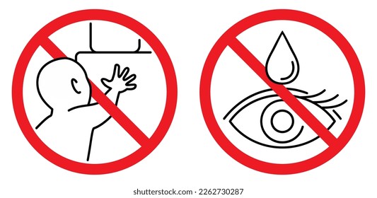 Keep away from children and Eye irritant prohibit signs. Labeling of dangerous household chemicals - cleaner, detergent