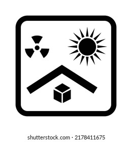 Keep away from direct sunlight - Protection from radioactive sources, packaging icon, protect from heat