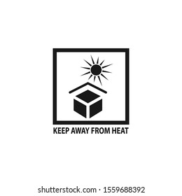 Keep away from heat ot sun light symbol for packaging. Black vector glyph label.