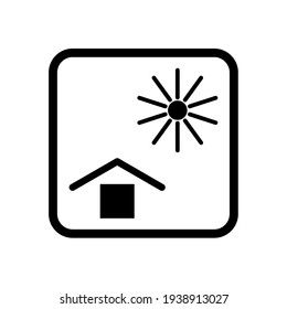 Halten Sie sich von Hitze oder Sonnenlicht fern. Vektorgrafik des Symbols auf der Verpackung, einzeln auf unscharfem Hintergrund, editierbar und austauschbar. Perfekt für Code auf der Verpackung.