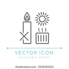 Keep Away from Hot Places Candle Vector Line Icon, Flame Warning Candle Safety Symbol, Fire Hazard Candle Care Logo