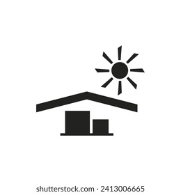 Keep away from sunlight. Cargo under the triangular roof and and sun outside. Vector icon and symbol.