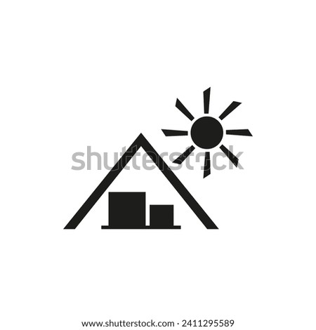 Keep away from sunlight. Cargo under the triangular roof and and sun outside. Vector icon and symbol.