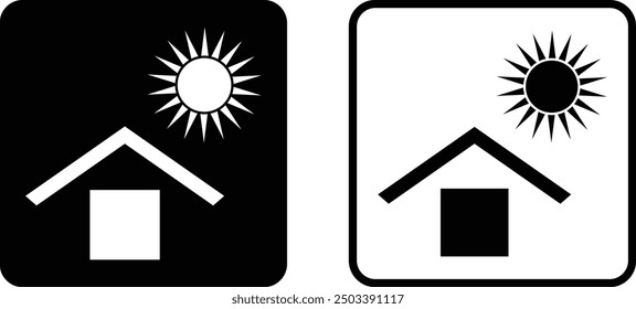 Keep away from sunlight icon set in two styles . Packaging symbol . Keep away from heat icon vector