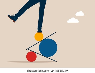 Keep balance in work tasks, goals. Gambling, uncertainty, possibility of losing money or make a profit from investment concept. Flat vector illustration.