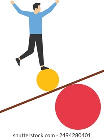 Mantener el equilibrio en las tareas de trabajo, los objetivos. Juego, incertidumbre, posibilidad de perder dinero o obtener un beneficio del concepto de inversión. Ilustración vectorial plana.

