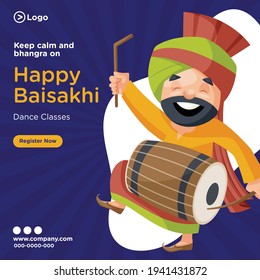 Keep calm and bhangra on happy Baisakhi dance classes banner design. Vector graphic illustration.