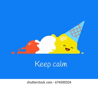 Keep calm. Cartoon character ice cream lettering  illustration.