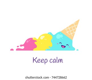 Keep calm. Cartoon character ice cream lettering illustration.