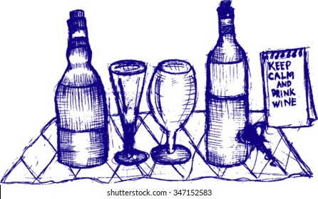 keep calm and drink wine, sketch