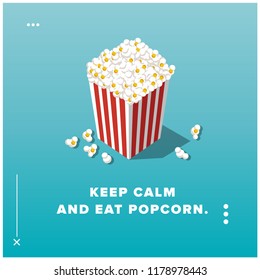 Keep Calm and Eat Popcorn Box Vector Illustration Quote Poster 