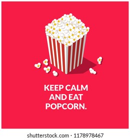 Keep Calm and Eat Popcorn Box Vector Illustration Quote Poster 