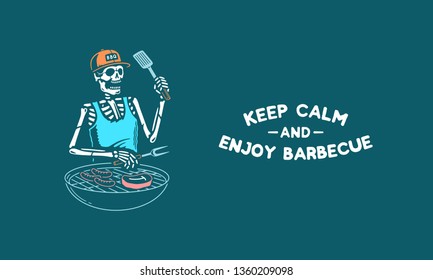 KEEP CALM AND ENJOY BARBECUE SKELETON GRILL MASTER COLOR BACKGROUND