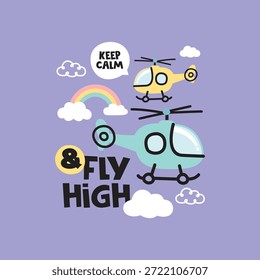Mantenga la calma y volar alto con lindos helicópteros de dibujos animados