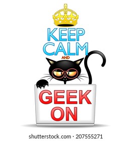 Keep Calm and Geek on Cartoon Cat