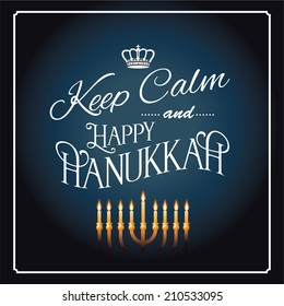 Keep calm and Happy Hanukkah greeting card design EPS 10 vector