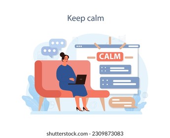 Mantengan la calma con el juicio en el trabajo. Empleado lidiando con la presión del gerente, aprendiendo a tomar críticas constructivas. Ilustración vectorial plana