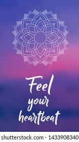 Keep Calm - Meditation and Yoga Spiritual sacred geometry background with mandala and blurred calm sunset clouds in the background. Psychedelic natural health energy abstract design banner concept.