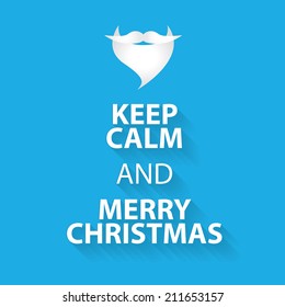 keep calm and merry christmas design poster template on blue background