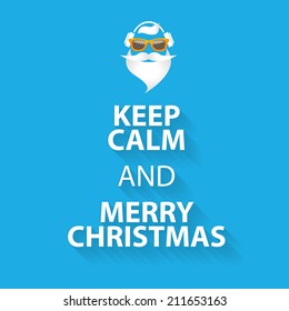 keep calm and merry christmas design poster template on blue background