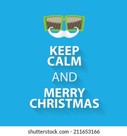 keep calm and merry christmas design poster template on blue background