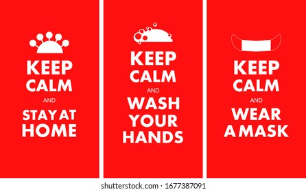 KEEP CALM AND STAY ANT HOME.  Set of placards with hygiene quotes. Stop coronavirus poster, print. 