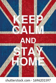 Keep calm and stay home. Coronavirus covid-19 motivation slogan. Self quarantine and human distancing symbol. Corona virus print, poster. Vector illustration.