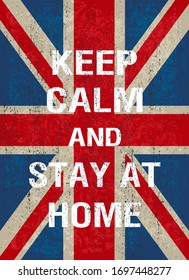 Keep calm and stay at home. Coronavirus covid-19 motivation slogan. Self quarantine and human distancing symbol. Corona virus print, poster. Vector illustration.