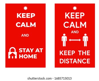 Keep Calm Stay Home and Physical Distance Sign Vector Illustration Set Related With Corona Virus Covid-19